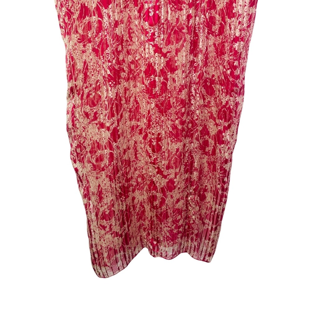 Fleur de Paris Silk Sheer Shift Dress M/L Pink Floral V-Neck Coquette - Picture 5 of 7